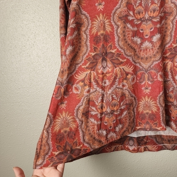 Soft Surroundings Red Paisley Peasant Flowy Long Sleeve Boho Tunic Top L - Picture 8 of 10